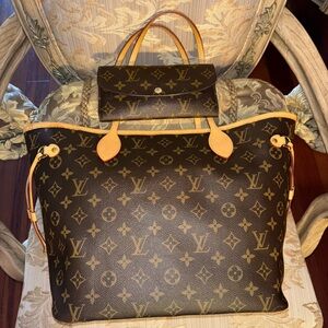 Louis Vuitton Dark Brown Monogram Tote & Wallet